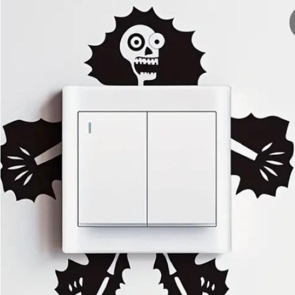 3/$10 - 1pc Funny Skull Switch Stickers, Self-Adhesive Wall Decal - Black - Picture 4 of 5